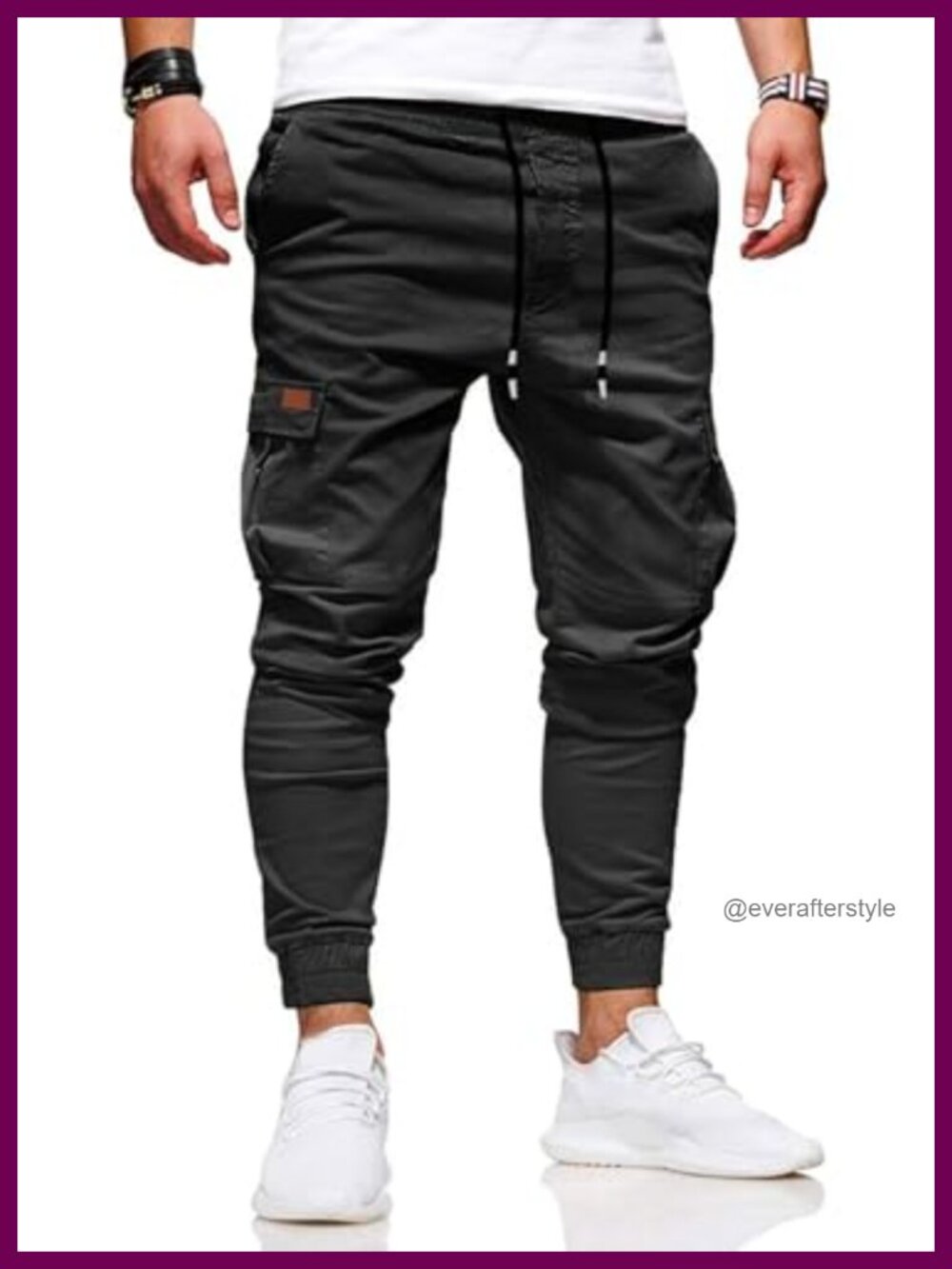 Men's Slim Fit Cargo Pants Drawstring Elastic Waist Flap Pockets